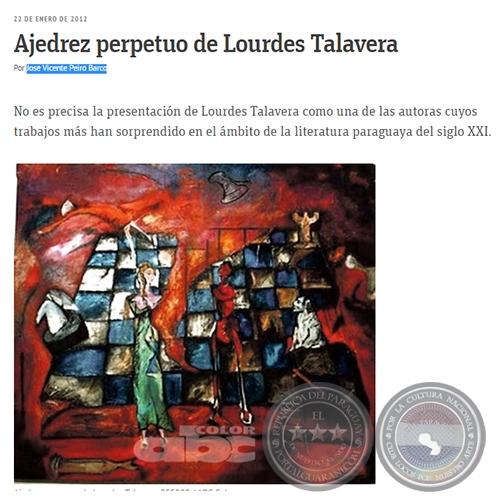 AJEDREZ PERPETUO DE LOURDES TALAVERA - Por JOS VICENTE PEIR BARCO - Domingo, 22 de Enero de 2012